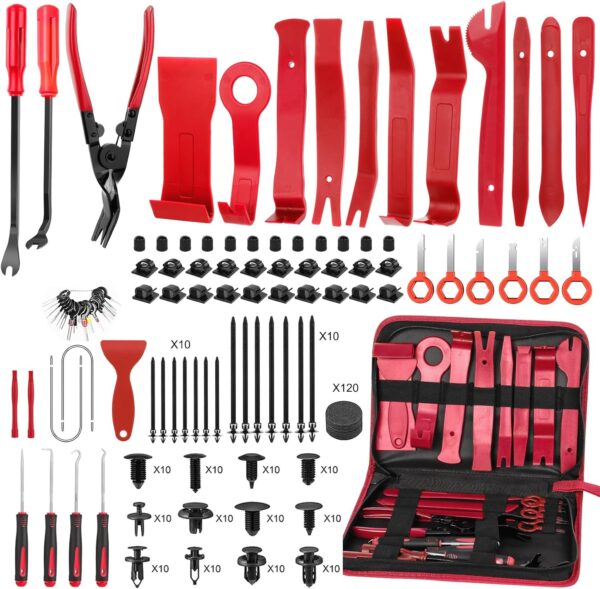 JNLK 352pcs Trim Removal Tool, Pry Tool, Door Panel Removal Tool Kit, Clip Tool, Fasteners Removal Tool with Car Retainer Body Clips, Automotive Hook Set, red